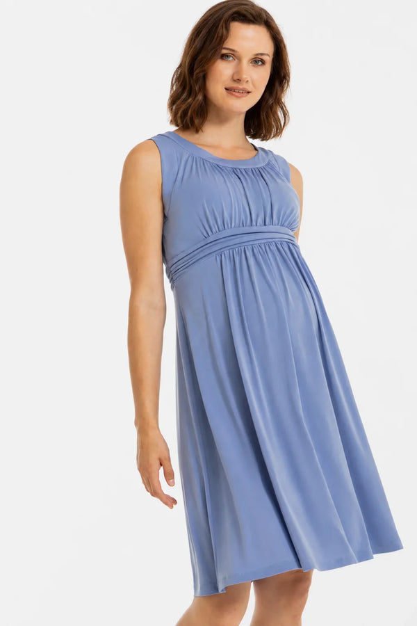 Rochie elegantă pentru gravide cu cordon încrețit – albastru
