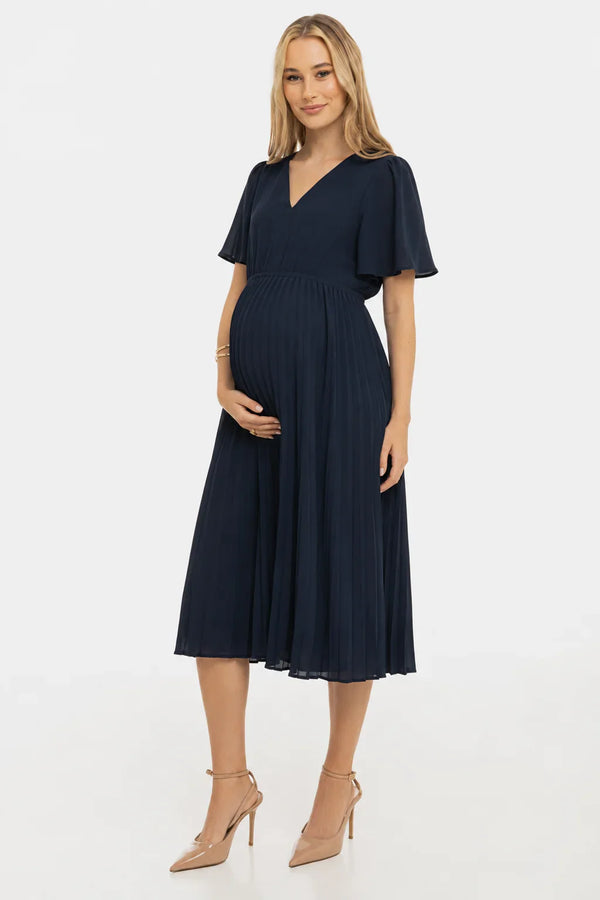 Rochie plisată de ocazie pentru gravide – bleumarin