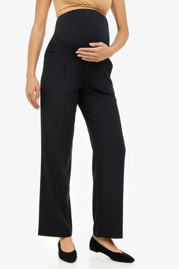 Pantaloni evazați elastici cu pliuri pentru gravide – bleumarin