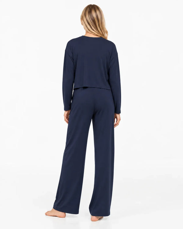 Pantaloni evazați moi pentru gravide - bleumarin