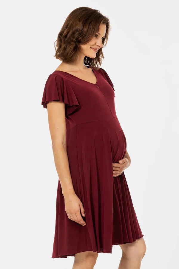 Rochie vaporoasă 2 în 1 pentru gravide și alăptare – bordeaux