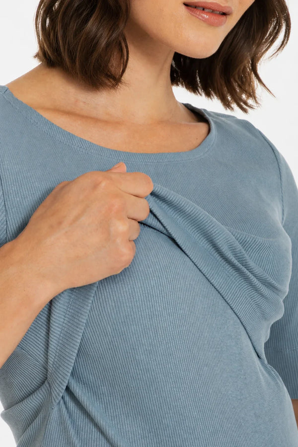 Rochie din bumbac rib pentru gravide și alăptare – albastră
