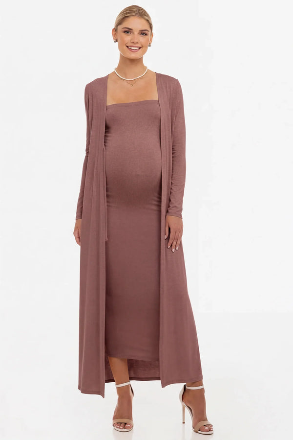 Set rochie și cardigan pentru gravide – roz prăfuit