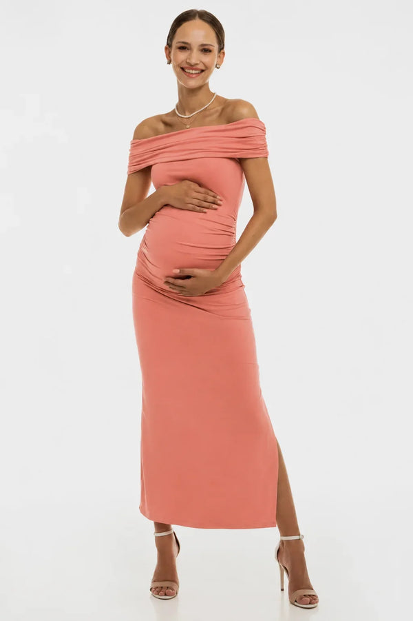 Rochie elegantă pentru gravide cu falduri - piersică