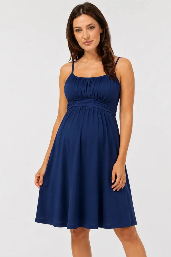 Rochie elegantă pentru gravide, cu bretele – albastră