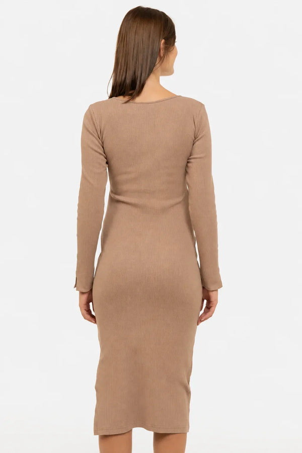 Rochie reiată din bumbac pentru gravide și alăptare - caramel