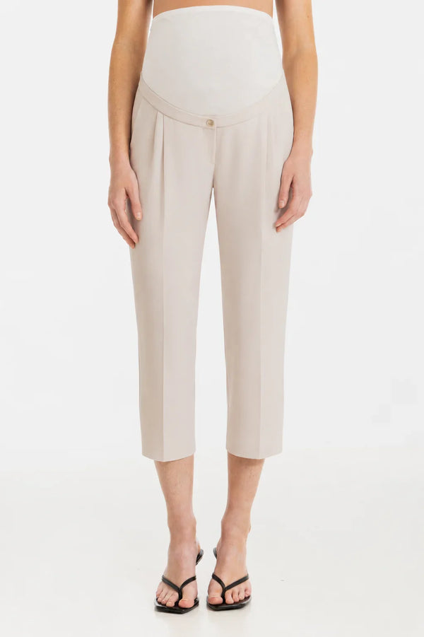 Pantaloni eleganți 7/8 cu pliuri pentru gravide – bej