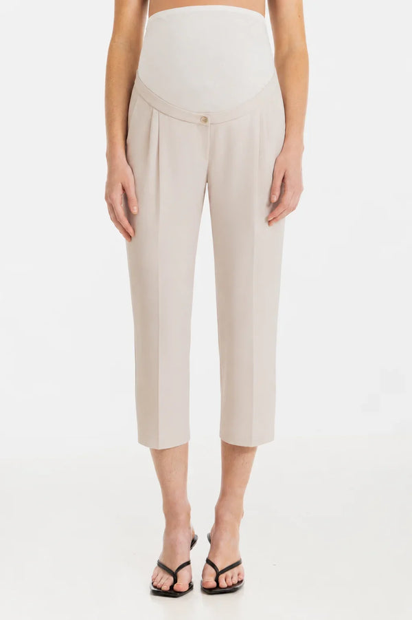 Pantaloni eleganți 7/8 cu pliuri pentru gravide – bej