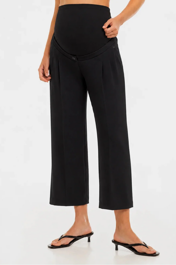 Pantaloni eleganți 7/8 cu pliuri pentru gravide – negri