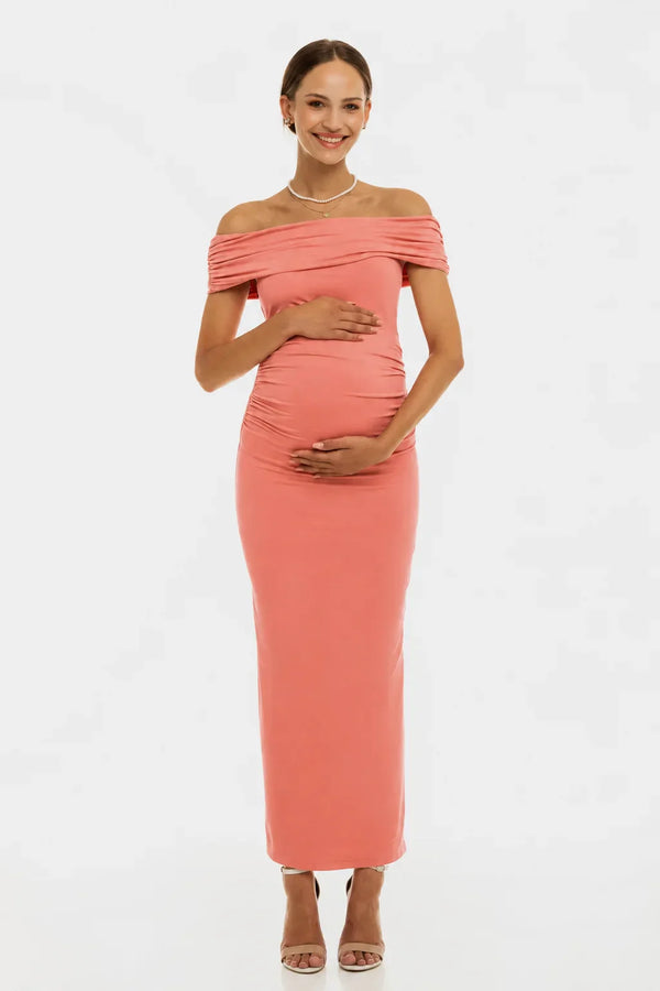 Rochie elegantă pentru gravide cu falduri - piersică