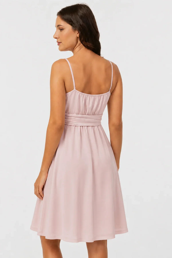 Rochie elegantă pentru gravide, cu bretele – roz pudră