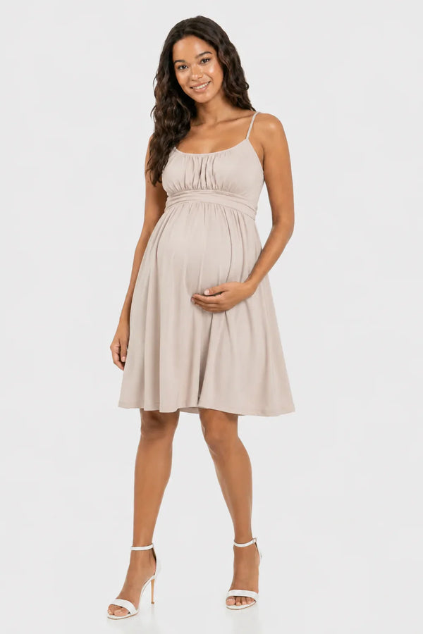 Rochie elegantă pentru gravide, cu bretele – bej