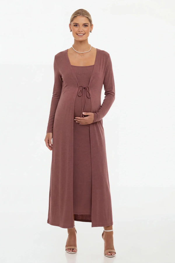 Set rochie și cardigan pentru gravide – roz prăfuit