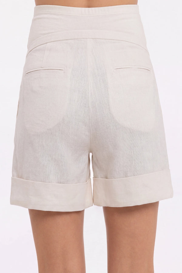 Pantaloni scurți din in pentru gravide – ecru