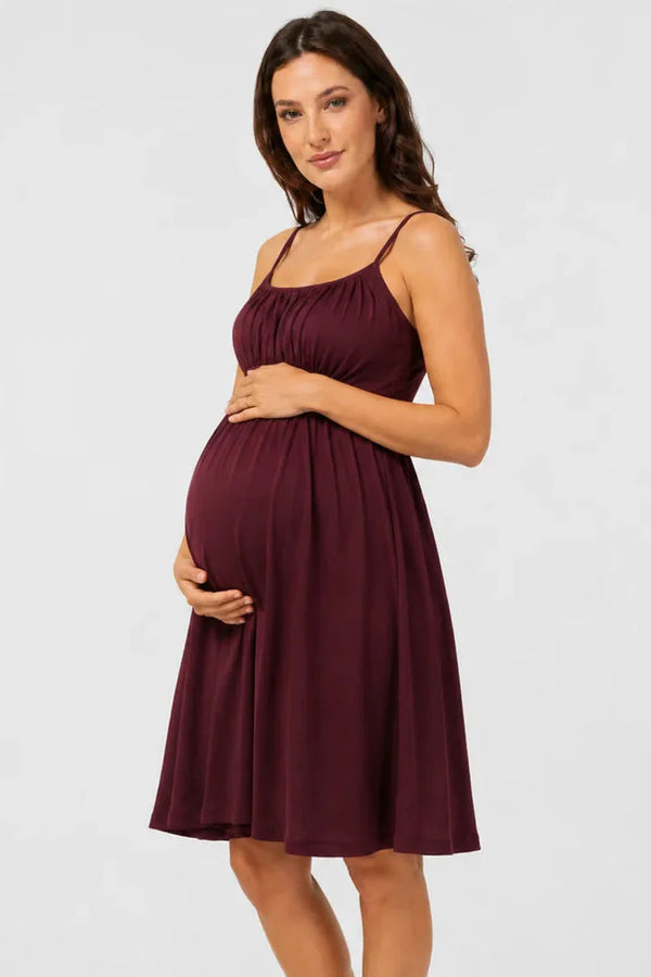 Rochie elegantă pentru gravide, cu bretele – vișinie