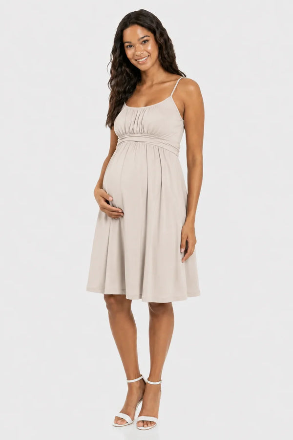 Rochie elegantă pentru gravide, cu bretele – bej