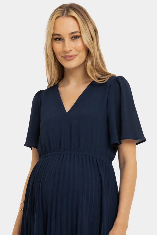 Rochie plisată de ocazie pentru gravide – bleumarin