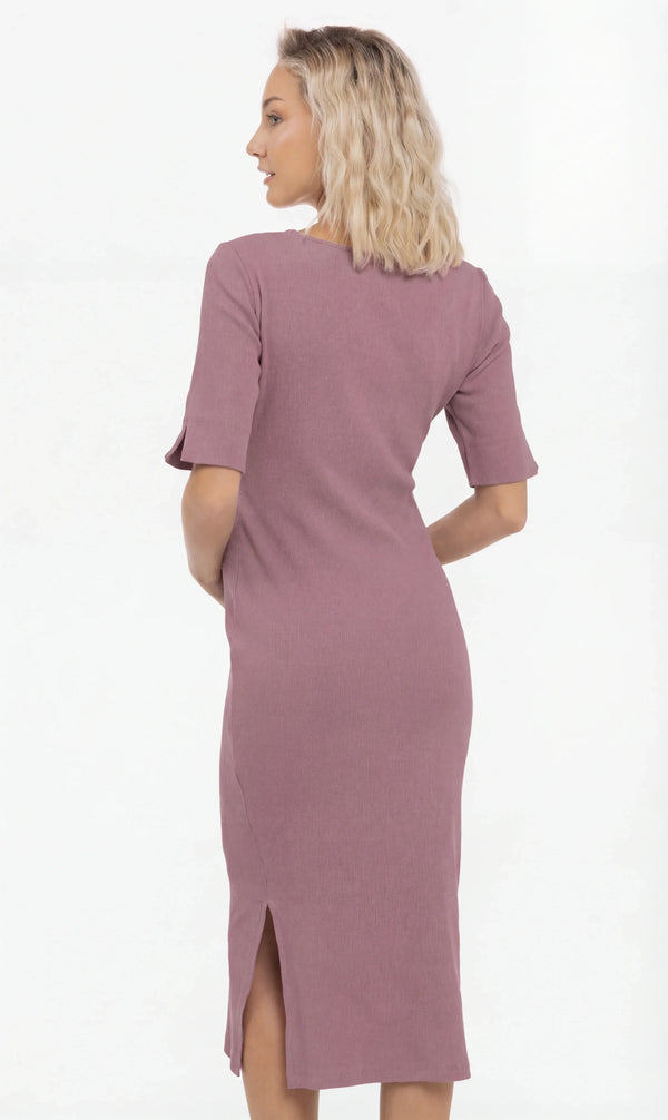 Rochie din bumbac rib pentru gravide și alăptare – violet