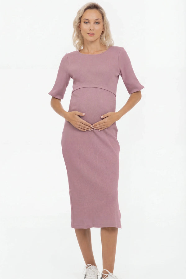 Rochie din bumbac rib pentru gravide și alăptare – violet