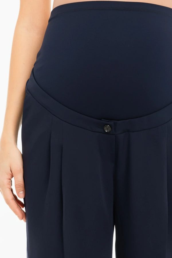 Pantaloni bleumarin evazați cu pliuri pentru gravide