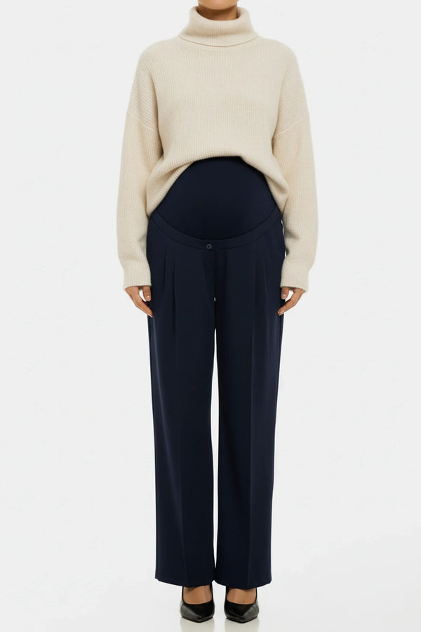 Pantaloni bleumarin evazați cu pliuri pentru gravide