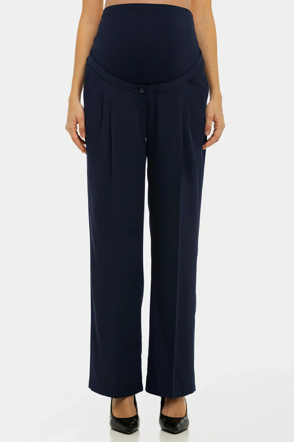 Pantaloni bleumarin evazați cu pliuri pentru gravide