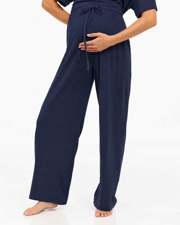 Pantaloni evazați moi pentru gravide - bleumarin