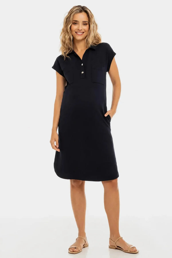 Rochie-cămașă pentru gravide cu conținut de bumbac - bleumarin