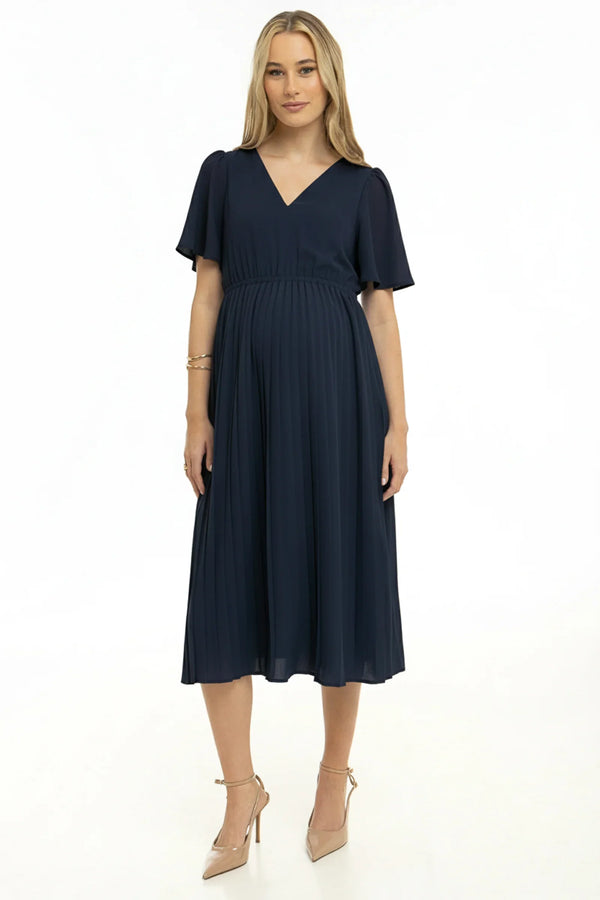 Rochie plisată de ocazie pentru gravide – bleumarin