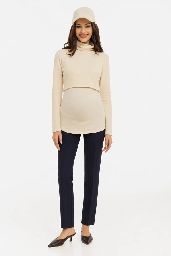 Pantalon elegant pentru gravide, din tricot – bleumarin