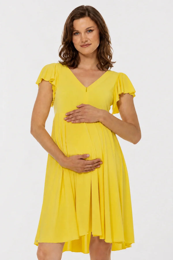 Rochie vaporoasă 2 în 1 pentru gravide și alăptare – galbenă