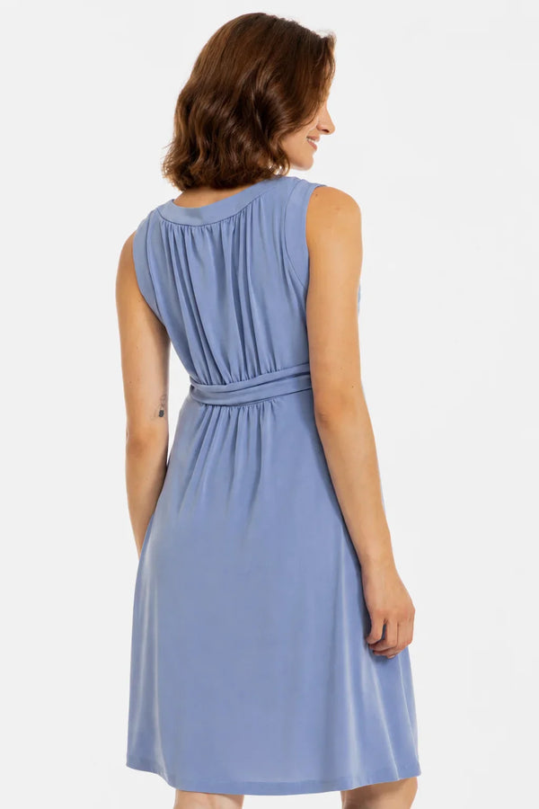 Rochie elegantă pentru gravide cu cordon încrețit – albastru