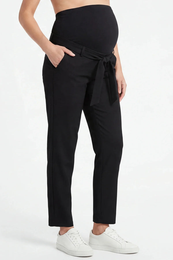 Pantaloni negri pentru gravide cu curea