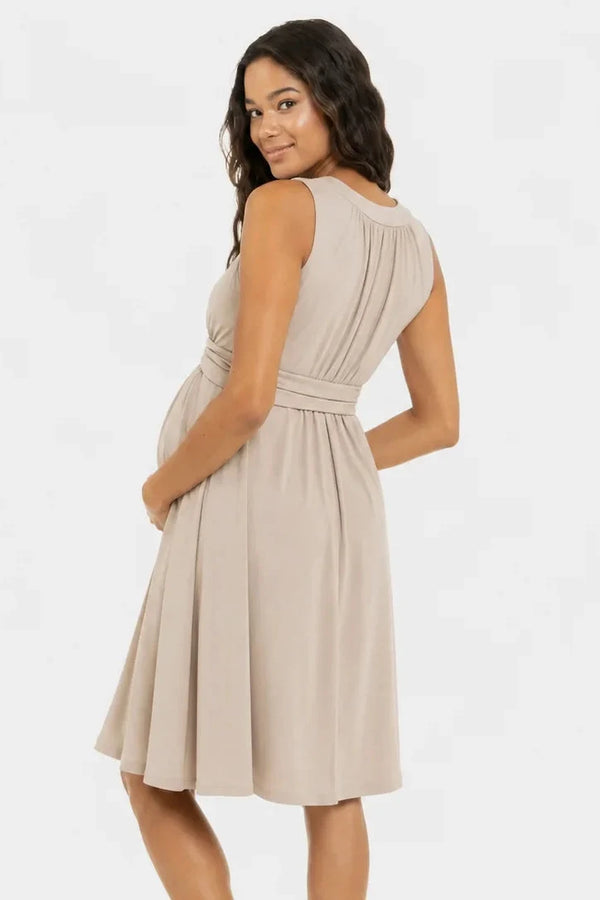 Rochie elegantă pentru gravide cu cordon încrețit – bej