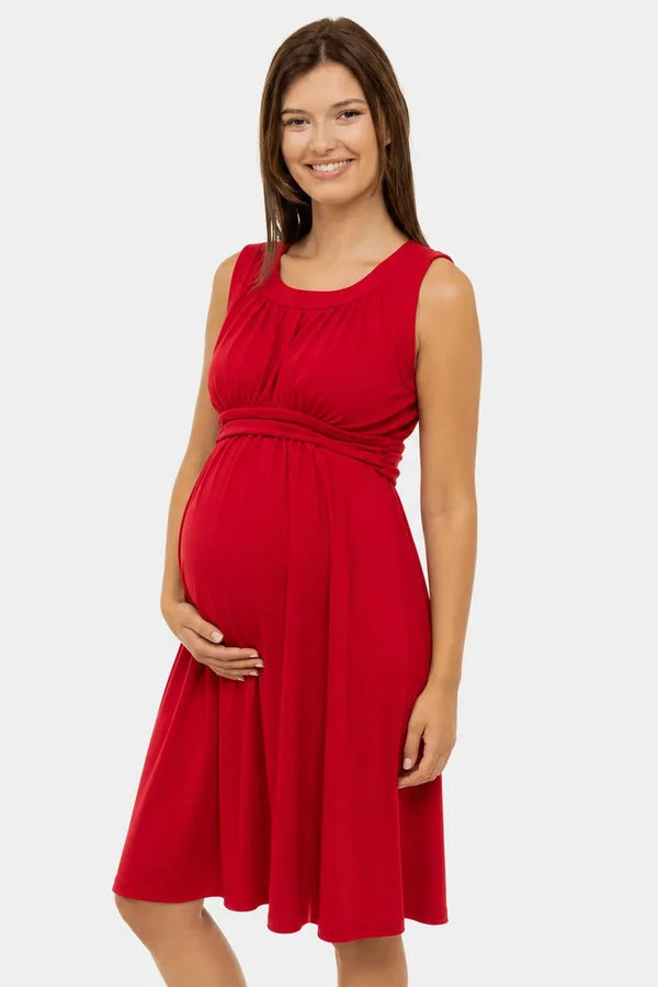 Rochie elegantă pentru gravide cu cordon încrețit – roșie