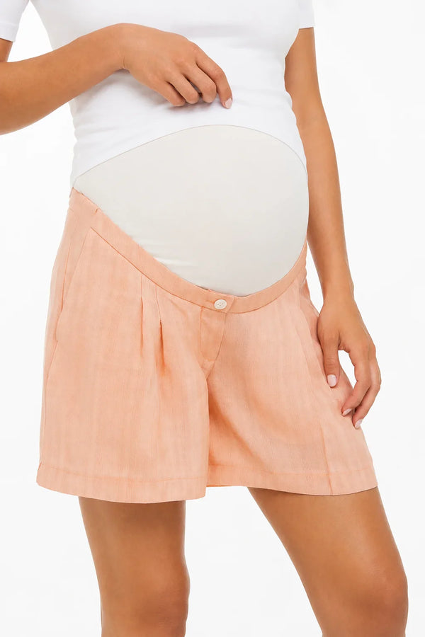 Pantaloni scurți pentru gravide cu pliuri – piersică
