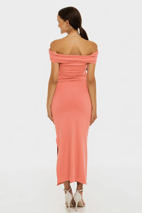 Rochie elegantă pentru gravide cu falduri - piersică