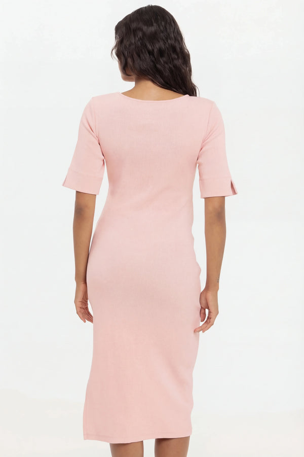 Rochie din bumbac rib pentru gravide și alăptare – roz