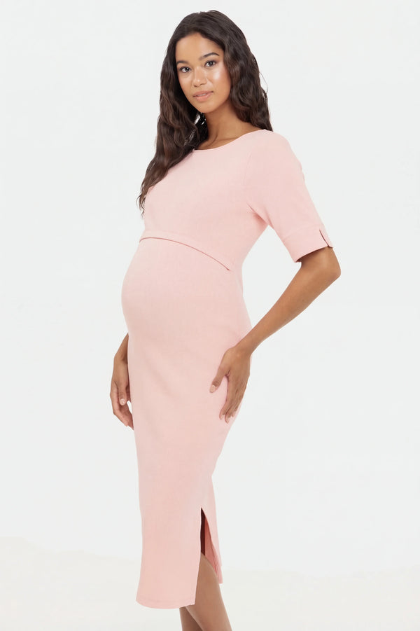 Rochie din bumbac rib pentru gravide și alăptare – roz