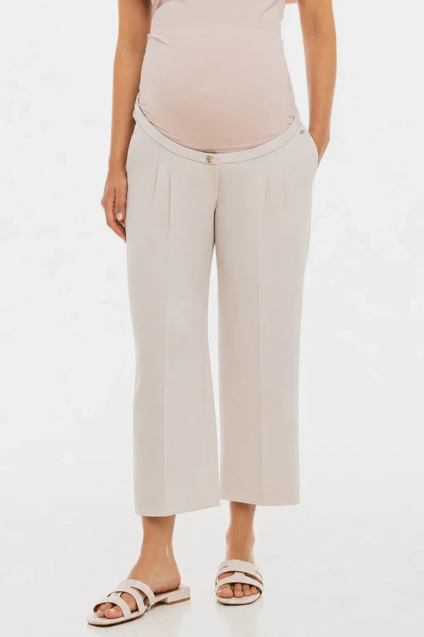 Pantaloni eleganți 7/8 cu pliuri pentru gravide – bej