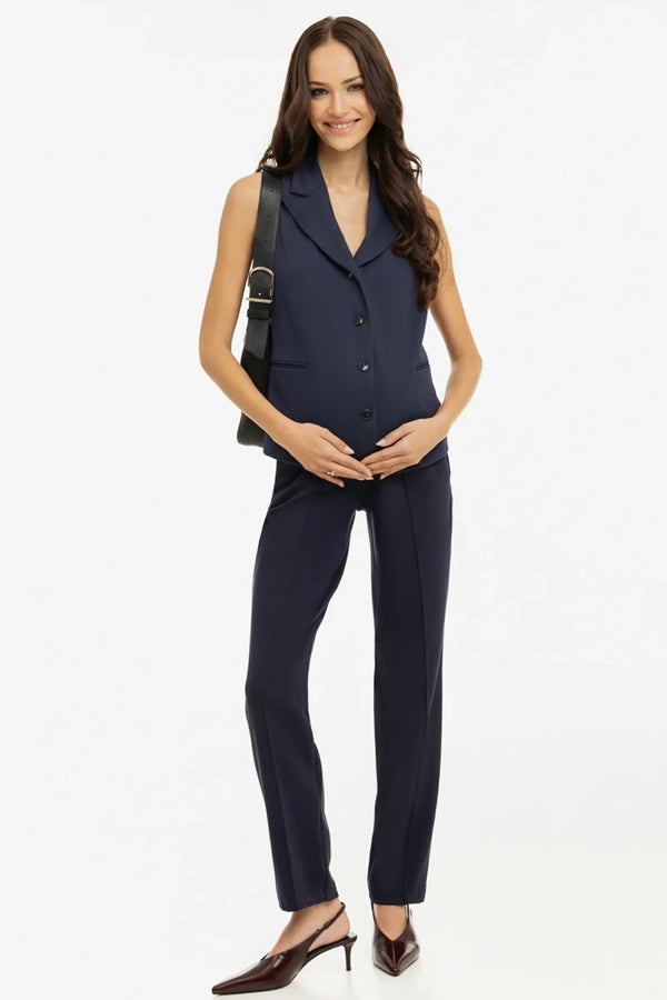Pantalon elegant pentru gravide, din tricot – bleumarin
