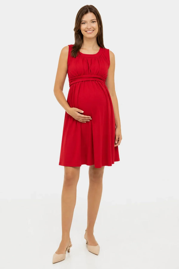 Rochie elegantă pentru gravide cu cordon încrețit – roșie