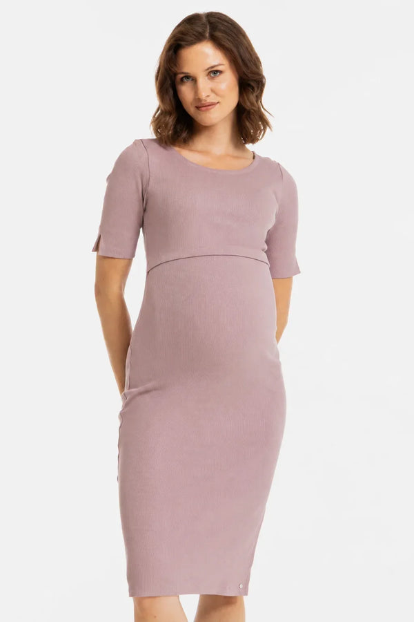 Rochie din bumbac rib pentru gravide și alăptare – violet