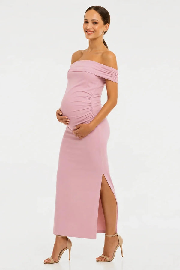 Rochie elegantă pentru gravide cu falduri - roz prăfuit