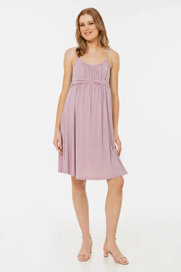 Rochie elegantă pentru gravide, cu bretele – roz pudră