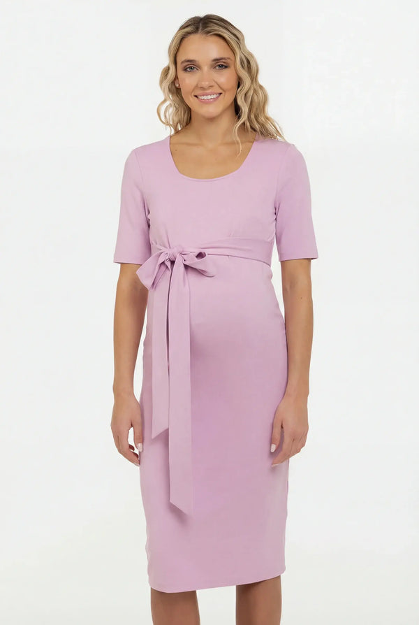 Rochie elegantă pentru gravide cu curea lată – roz