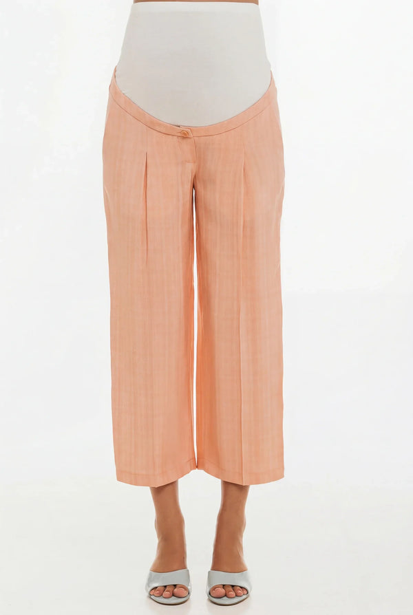 Pantaloni evazați ⅞ cu pliuri pentru gravide – piersică