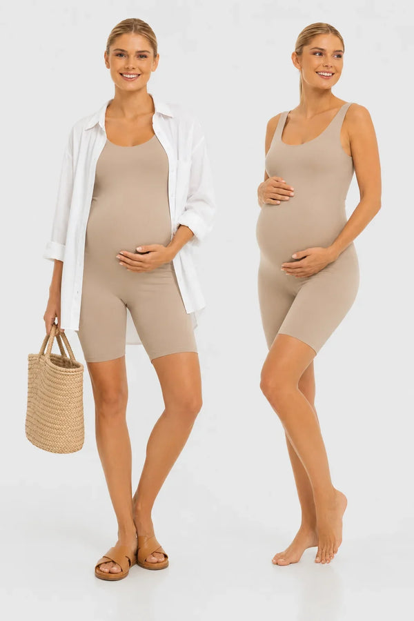 Salopetă scurtă modelatoare pentru gravide – nisipiu | 100% opacă