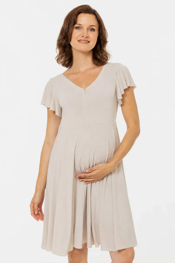 Rochie vaporoasă 2 în 1 pentru gravide și alăptare – bej