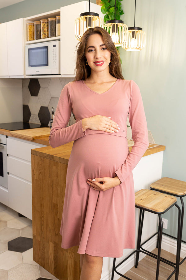 Rochie elegantă pentru gravide și alăptare in culoarea pudra